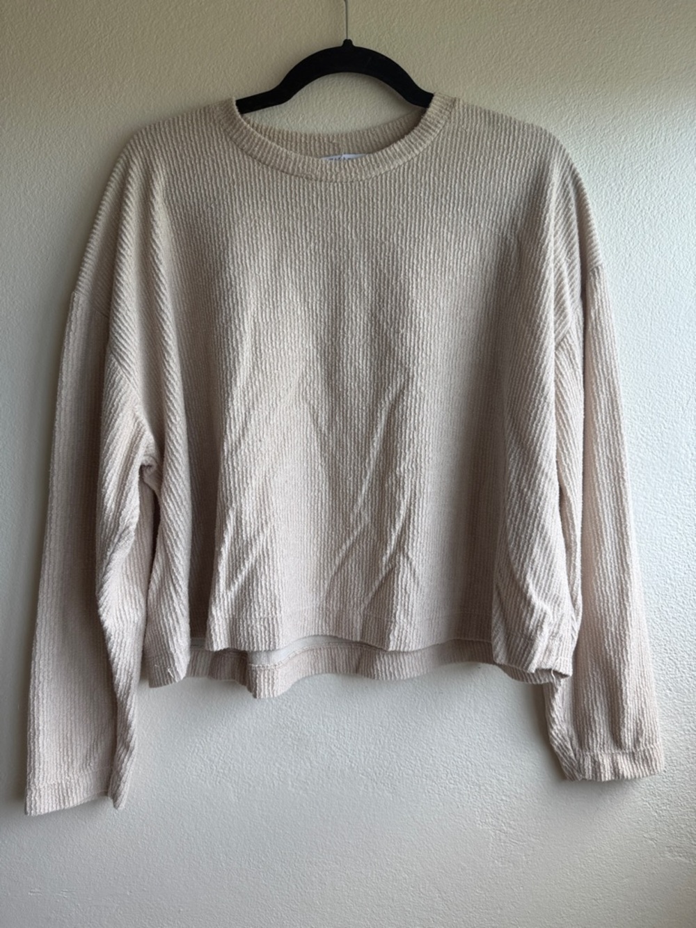 Zara Cream Waffle Knit Crewneck Sweater
